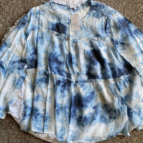 New Directions Top New Flowy Lightweight Blue White Tie Dye Womens Plus Size 3X - Picture 4 of 6